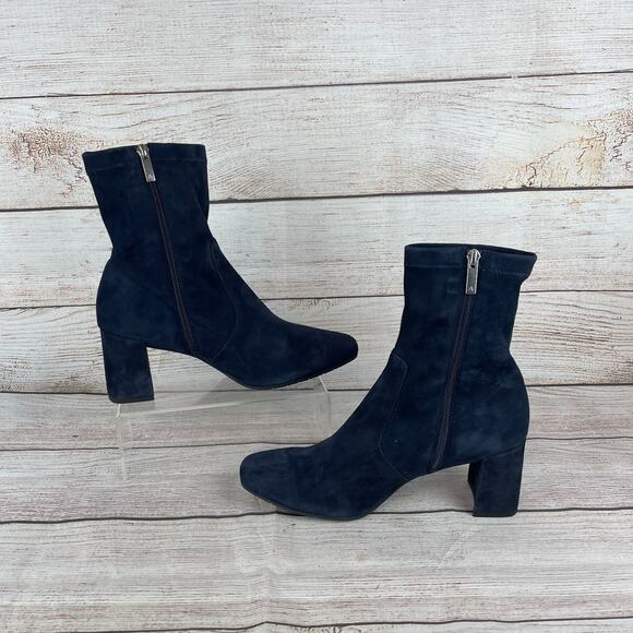 Aquatalia Drusilla Womens Sz 11 Ankle Boots Booties Navy Blue Suede Zip - Picture 2 of 10